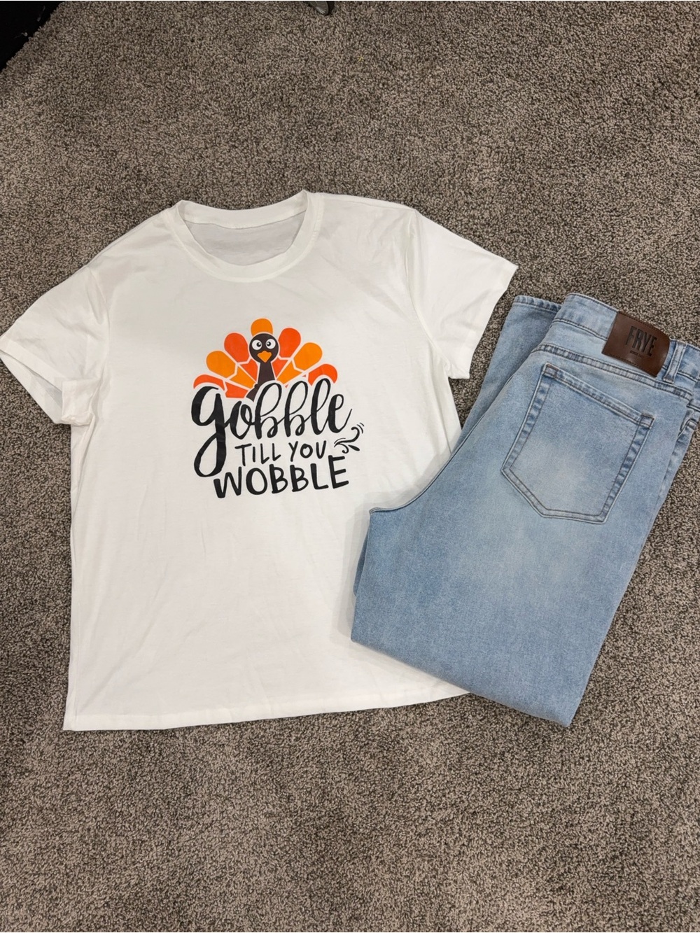 White 'Gobble Till You Wobble' Thanksgiving Graphic Tee: Orange Thankful Tshirt